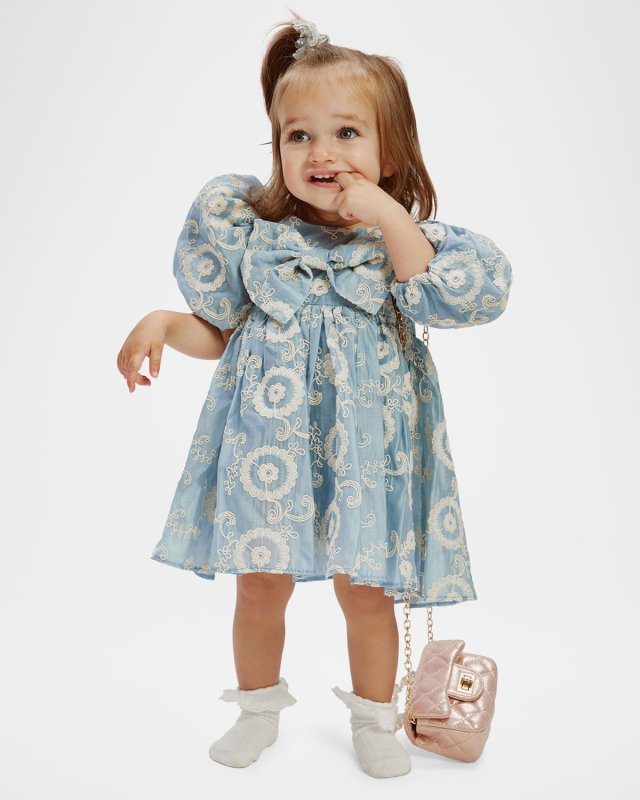 Girl's Mercer Puff Sleeve Floral Embroidered Mini Dress, Size 6M-3